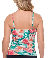 Swim Solutions Women's Crossover Printed Shirred Tankini Top, Exclusively at Macy's
