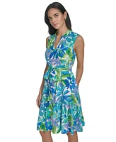 Jessica Howard Petite Printed Tie-Waist Tiered Dress