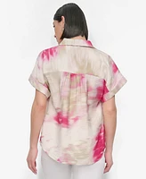 Dkny Women's Printed Rumpled Voile Button-Front Shirt