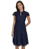 Jessica Howard Petite Lace Scalloped-Hem Flutter-Sleeve Dress