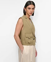 Dkny Women's Twill Notched Collar Cargo Vest
