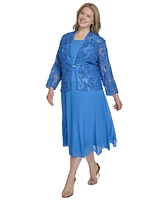 Jessica Howard Plus 2.Pc Jewel-Neck Midi Dress & Lace 3/4-Sleeve Jacket