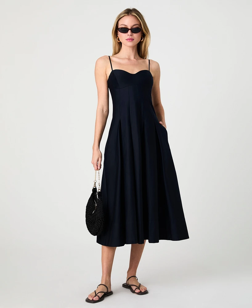 French Connection Women's Sateen Pleated Midi Dress