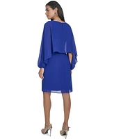 Jessica Howard Women's Long Sleeve Cape-Overlay Shift Dress