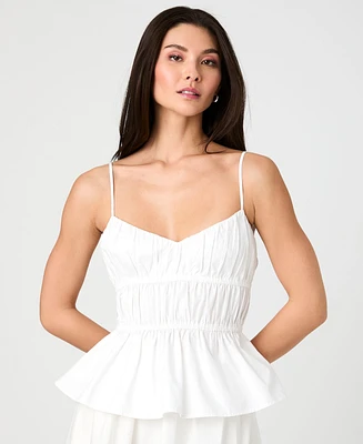 French Connection Women's Cotton Poplin Strappy Peplum Top