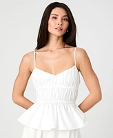 French Connection Women's Cotton Poplin Strappy Peplum Top