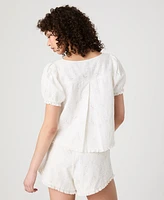 French Connection Women's Eyelet Puff-Sleeve Top