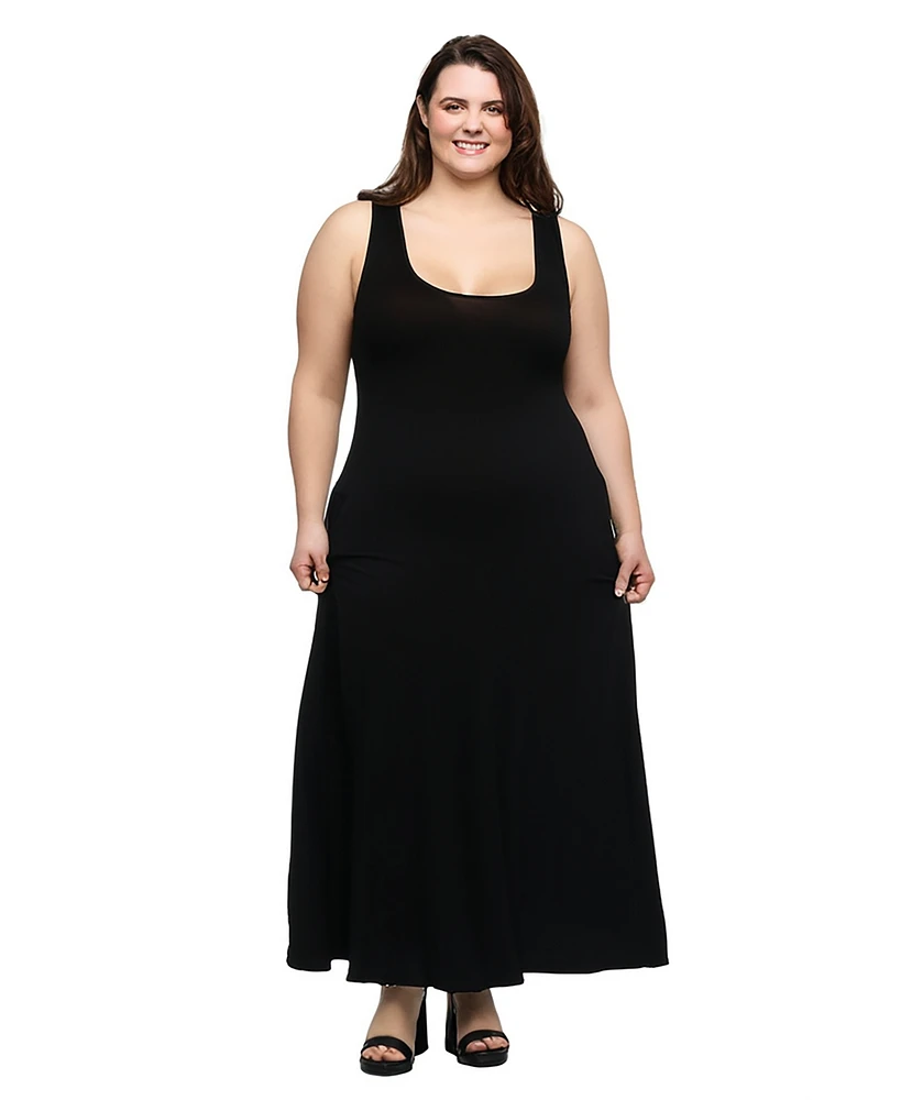 24seven Comfort Apparel Plus Sleeveless Tank Maxi Dress with Pockets