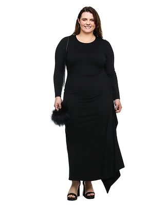 24seven Comfort Apparel Plus Long Sleeve Side Slit Fitted Maxi Dress