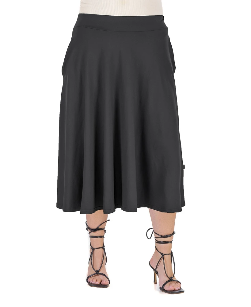 24seven Comfort Apparel Plus Elastic Waist Pleated Pocket Midi Skirt