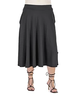 24seven Comfort Apparel Plus Elastic Waist Pleated Pocket Midi Skirt