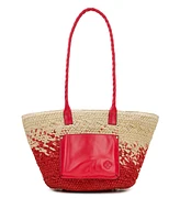 Patricia Nash Calypso Medium Woven Straw Tote with Greek Floral Scarf
