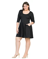 24seven Comfort Apparel Plus Fit and Flare Elbow Sleeves Dress