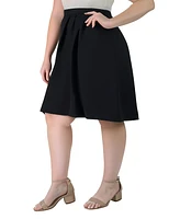 24seven Comfort Apparel Plus Elastic Waist Pleated Knee Length Pocket Skirt