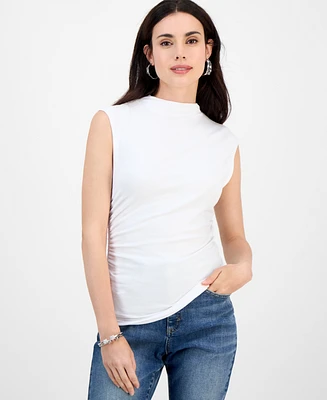 I.n.c. International Concepts Petite High-Neck Side-Ruched Top, Exclusively at Macy's