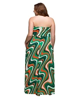 24seven Comfort Apparel Plus Size A-Line Strapless Maxi Dress with Pockets
