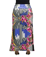 24seven Comfort Apparel Plus Print Fold Over Waist Maxi Skirt