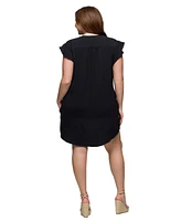 24seven Comfort Apparel Plus V-Neck Cap Sleeve Knee Length Pocket Dress