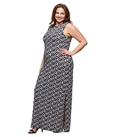 24seven Comfort Apparel Plus Print Sleeveless Side Slit Maxi Dress