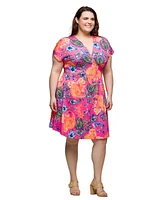 24seven Comfort Apparel Plus V-Neck Empire Waist Knee Length Dress
