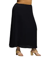 24seven Comfort Apparel Plus Elastic Waist A-Line Maxi Skirt