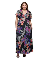 24seven Comfort Apparel Plus V-Neck Empire Waist Cap Sleeve Maxi Dress