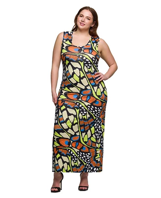 24seven Comfort Apparel Print Plus Razorback Tank Casual Maxi Dress