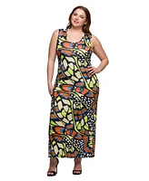 24seven Comfort Apparel Print Plus Razorback Tank Casual Maxi Dress