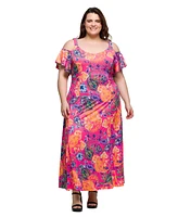 24seven Comfort Apparel Plus Cold Shoulder Ruffle Sleeve A-Line Maxi Dress