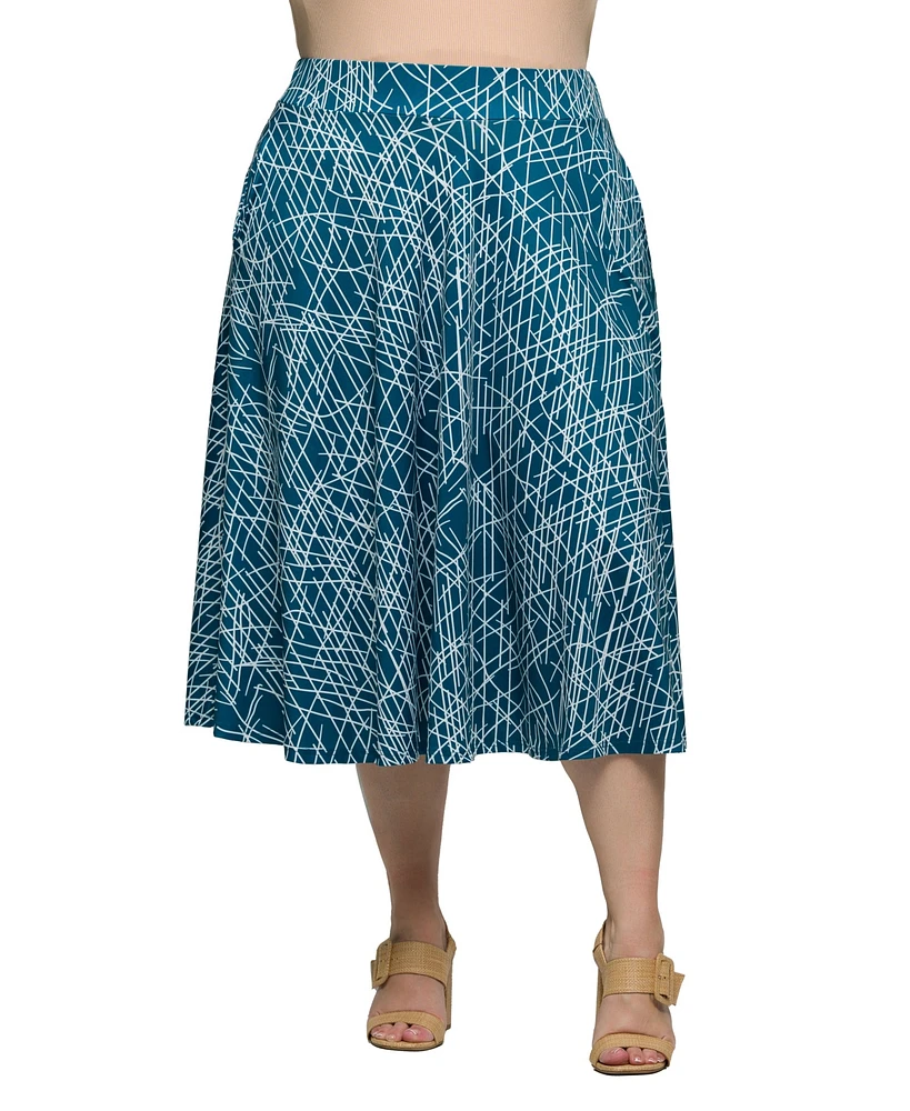 24seven Comfort Apparel Plus Print Elastic Waist Pocket Midi Skirt
