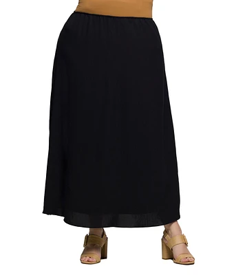 24seven Comfort Apparel Plus Elastic Waist A-Line Maxi Skirt
