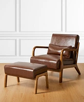 Glitzhome 2-Pc. Leatherette Mid-century Modern Accent Stool and Chair