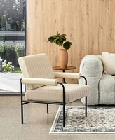 Glitzhome 34" Leatherette Mid-Century Modern and Fabric Combination Armchair