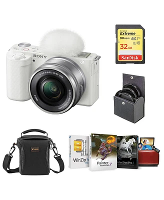 Sony Zv-E10 Mirrorless Camera with 16-50mm Lens, White Bundle with Mac Photo Editing Software Suite, 32GB Sd Memory Card, Shoulder Bag, 40.5mm Filter