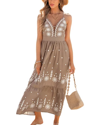 Cupshe Women's Cool Sands Plunging Ruffled Hem Midi Beach Dress