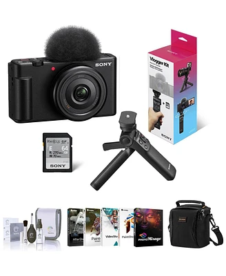 Sony Zv-1F Vlogging Camera, Black Bundle with ACCVC1 Vlogger Accessory Kit, Corel Pc Software Kit, Shoulder Bag, Cleaning Kit