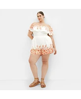 City Chic Plus Poppy Print Playsuit