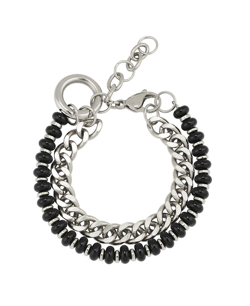 Genuine Stone and Stainless Steel Chain Bracelet