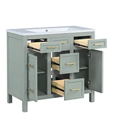36" Bathroom Vanity Cabinet with Resin Integrated Sink - 4 Drawers, 2 Doors