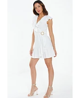 Quiz Women's Scuba Crepe Frill Detail Wrap Dress