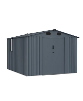 Mondawe 8x10ft Outdoor Storage Shed, Large Metal Tool Sheds with Window and Lockable Doors