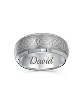 Bling Jewelry Couples Irish Viking Celtic Infinity Etched Irish Celtic Knot Maltase Cross Band Rings Titanium Wide Matte Silver Tone
