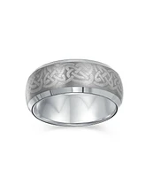 Bling Jewelry Couples Irish Viking Celtic Infinity Etched Irish Celtic Knot Maltase Cross Band Rings Titanium Wide Matte Silver Tone
