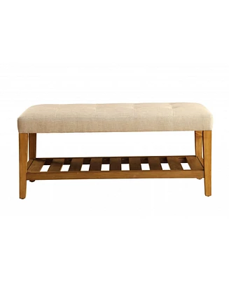 Tufted Fabric Upholstered Storage Bench with Shelves for Entryway or Bedroom