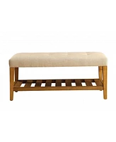 Tufted Fabric Upholstered Storage Bench with Shelves for Entryway or Bedroom