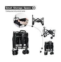 Collapsible Black Folding Camp Wagon with Wheels for Shopping Camping Beach