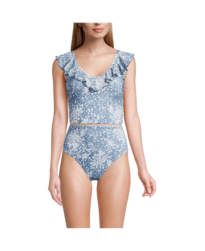 Lands' End Women's Pique Ruffle Tankini Top and High Waisted Bottom Swimsuit Set