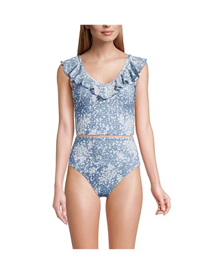Lands' End Women's Pique Ruffle Tankini Top and High Waisted Bottom Swimsuit Set