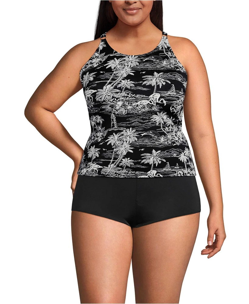 Lands' End Plus Tugless High Neck Strappy Back Tankini Swimsuit Top