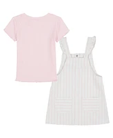 Tommy Hilfiger Toddler and Little Girls 2-Piece Ribbed T-Shirt Striped Denim Jumper Set